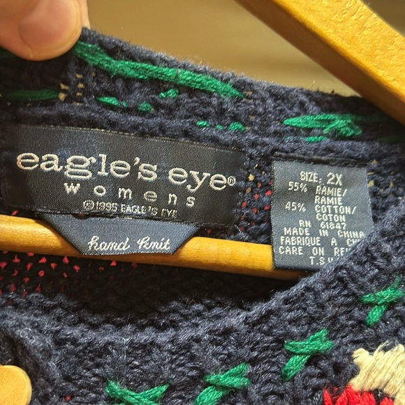 Vintage Eagles Eye Hand Knit USA Holiday Cardigan Sweater Womens XXL - Picture 6 of 8